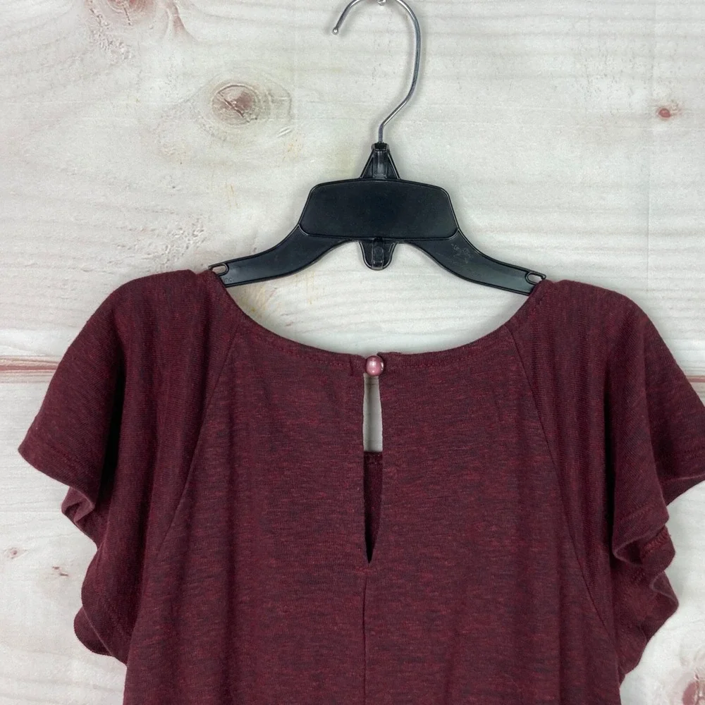 Old Navy Romper Girls M‎ Burgundy Flutter Sleeve Linen Blend Elastic Waist Solid